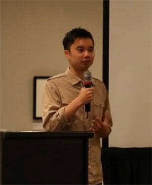 Thanh Pham speaking on-stage at the OmniFocus 2 Debut.