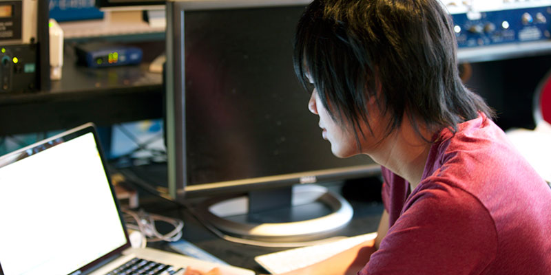 Aaron working on Productivity Blueprint scripts.